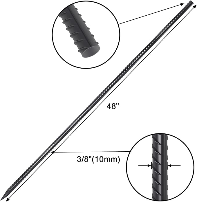 VVOKGO Rebar Stakes 48 Inch 8-Pack Concrete Form Stakes Heavy Duty Straight Ground Anchors, 3/8" Diameter Metal Steel Spikes with Chisel Point End for Plant Support, Garden Border,Landscape Edging