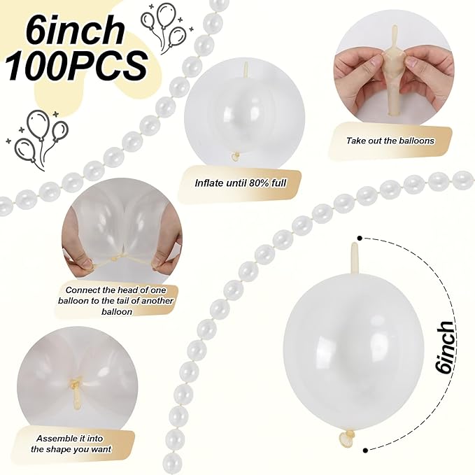 Clear Quick Link Balloons, 100PCS 6 Inch Small Bubble Linking Balloons for Making Balloon Wall Heart Arch, Tails Balloon for Wedding Birthday Baby Shower Engagement Graduation Party Decorations
