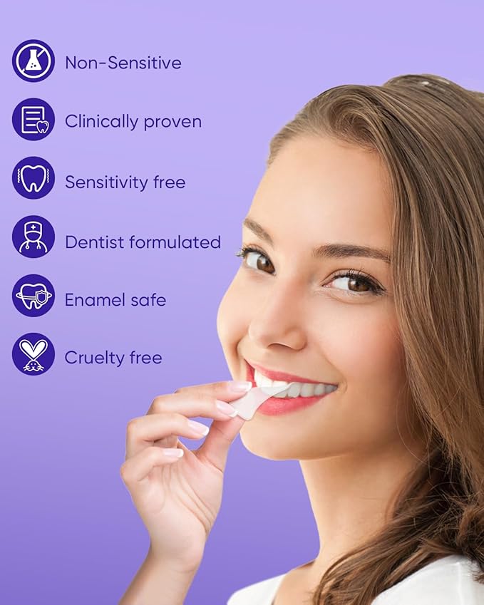 MySmile Non-Sensitive 10Pcs Teeth Whitening Strips Kit with Waterproof 28X LED Light 10-Min Fast Remove Coffee Wine Tobacco 20 Years of Stains Whitening Tooth Care Oral Safe for Enamel