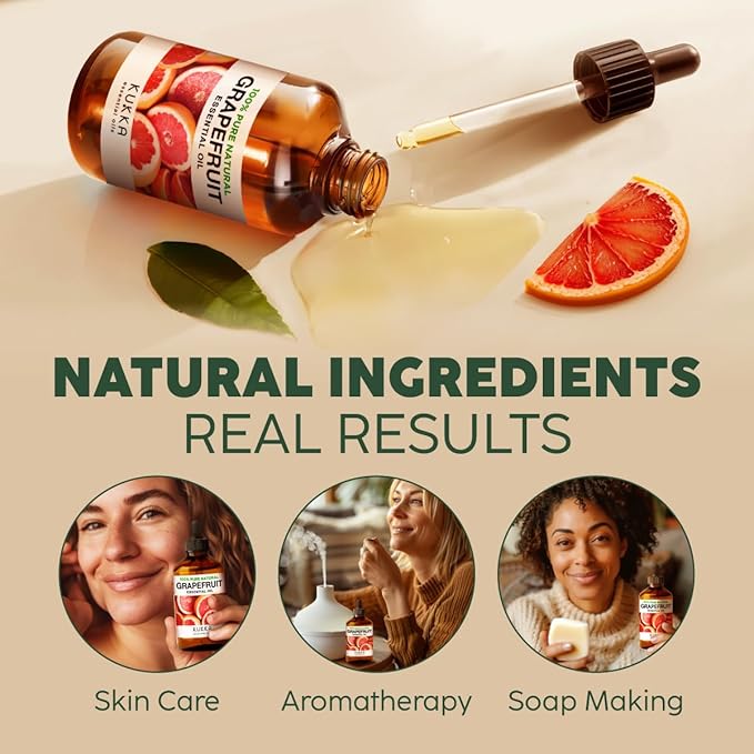 Kukka Grapefruit Essential Oil for Skin - 4 Fl Oz - 100% Natural Aromatherapy Grapefruit Oil for Diffuser & Hair - Soap Making Scent & DIY