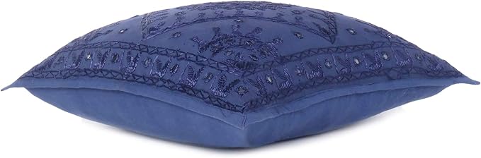 Eyes of India Embroidered Decorative Boho Throw Pillow Cover with Mirrors, Handmade Bohemian Accent Cushion Case for Sofa Couch Bedroom Living Room (Blue, 16" x 16")
