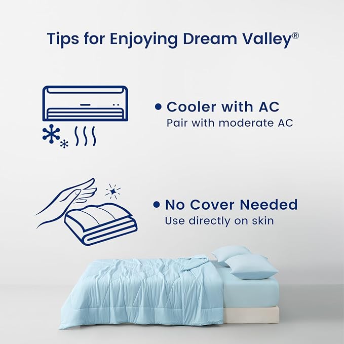 Dream Valley®Outlast®Cooling Comforter, NASA-Grade Technology Cooling Blanket, Q-Max > 0.4 Aerocool™Cooling for Night Sweats, Hot Sleepers, Ice Blue, 90"x90" Queen
