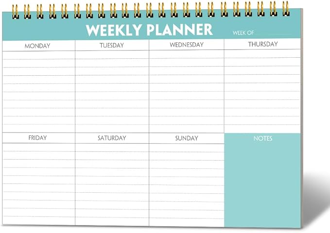 Weekly Planner Notepad - 7" x 10" Weekly Pad Organizers Habit Tracker Journal for Man & Women, 52 Sheets, 100gsm Paper, Undated Weekly To Do List Notepad with Your Life, Teal