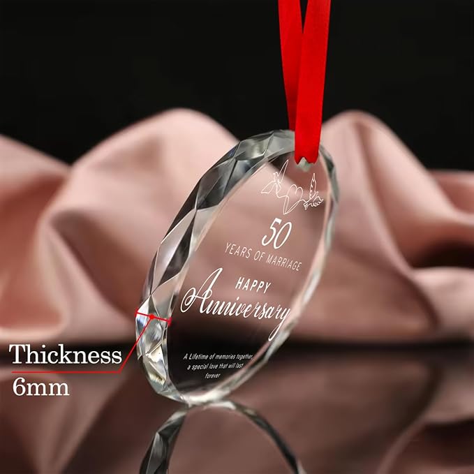 50th Wedding Anniversary Glass Ornament – Elegant Clear Glass Christmas Tree Decoration & Golden Anniversary Keepsake Gift for Parents, Grandparents, or Couples Celebrating 50 Years