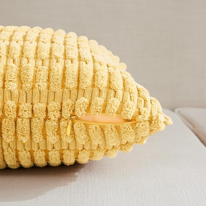 Fancy Homi 4 Packs Yellow Spring Decorative Throw Pillow Covers 20x20 Inch for Living Room Couch Bed Sofa, Rustic Farmhouse Boho Home Decor, Soft Striped Corduroy Square Cushion Case 50x50 cm