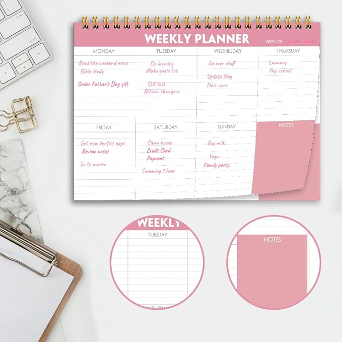 Weekly Planner Notepad - 7" x 10" Weekly Pad Organizers Habit Tracker Journal for Man & Women, 52 Sheets, 100gsm Paper, Undated Weekly To Do List Notepad with Your Life, Pink