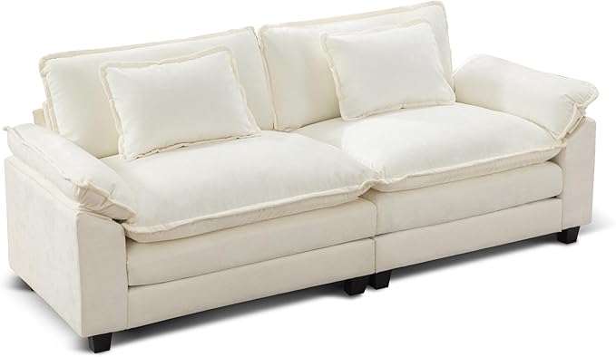 URRED Modular Sectional Sofa Comfy Cloud Couch, Modern Chenille Sofa Sleeper Deep Seat Couches with Ottoman/Pillows for Living Room (White, 82.6'')