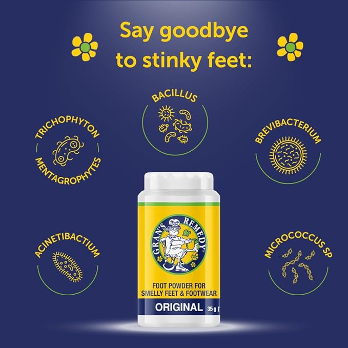Gran's Remedy Shoe Deodorizer and Foot Powder for Smelly Feet - Effective Shoe Odor Eliminator in Travel Size - Absorbs Sweat and Moisture for Shoes and Feet - Unscented