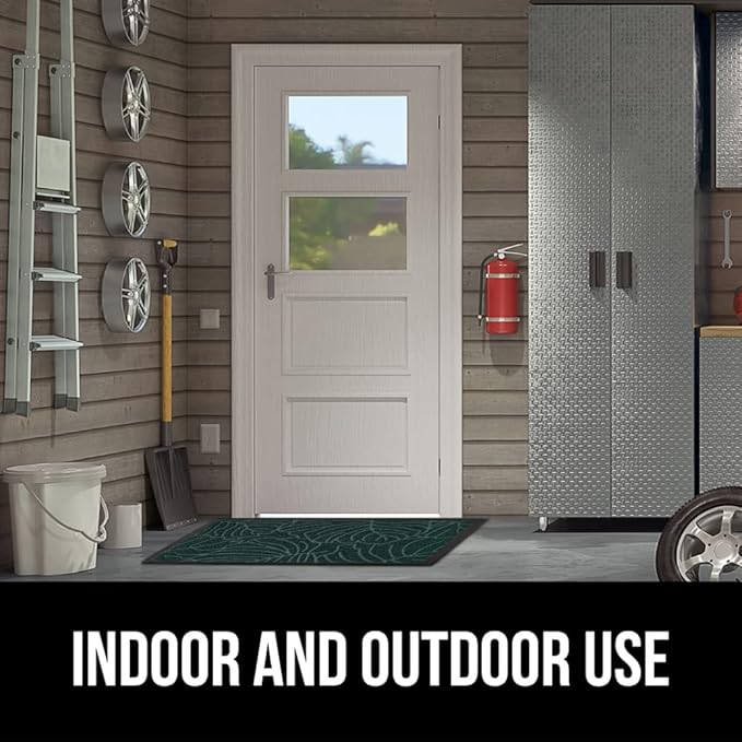 GORILLA GRIP 100% Waterproof All-Season WeatherMax Doormat, 60x24, US Designed Natural Rubber, Stain and Fade Resistant, Low Profile Indoor Outdoor Door Mats, Easy Clean Patio Mat, Green Palm