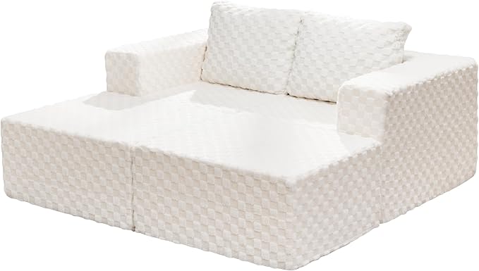 Hobestluk Modular Sectional Sofa Memory Foam Couch Sofa Bed Loveseat with Chaises Cloud Couch with Removable Cover Large Sectional Couches for Living Room (Plush White, Sofa Bed)