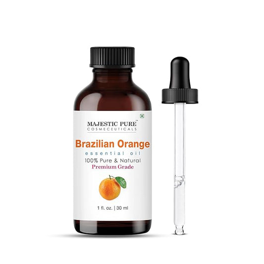 Majestic Pure Brazilian Orange Essential Oil with Glass Dropper - 1 Fl Oz - 100% Pure and Natural Brazilian Orange Oil - Premium Grade Essential Oils for Diffuser, Aromatherapy, Soap and Candle Making
