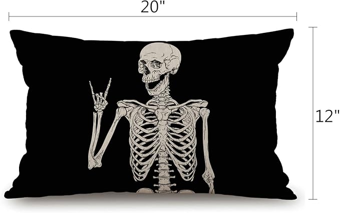 Skull Human Skeleton Lumbar Throw Pillow Cover 12x20 Inch Decorative Bedroom Living Room Human Skeleton Posing Rectanglar Cushion Case for Bed Sofa Couch