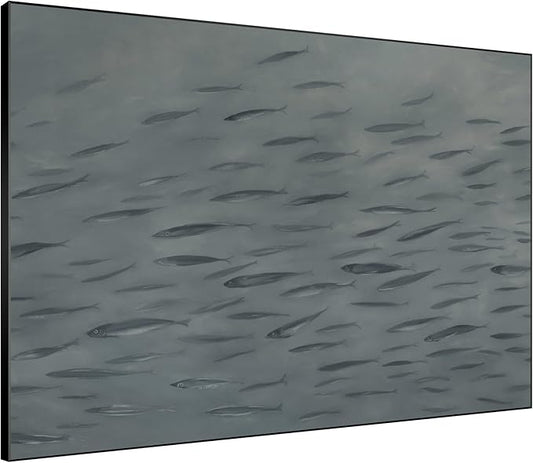 SIGNWIN 60"x72" Extra Large Framed Wall Art Gray School of Fish Minimalist Ocean-Inspired Marine Life Illustration for Home Living Room Bedroom Decor (Frame Assembly Required)
