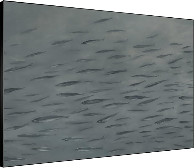 SIGNWIN 36"x46" Extra Large Framed Wall Art Gray School of Fish Minimalist Ocean-Inspired Marine Life Illustration for Home Living Room Bedroom Decor (Frame Assembly Required)