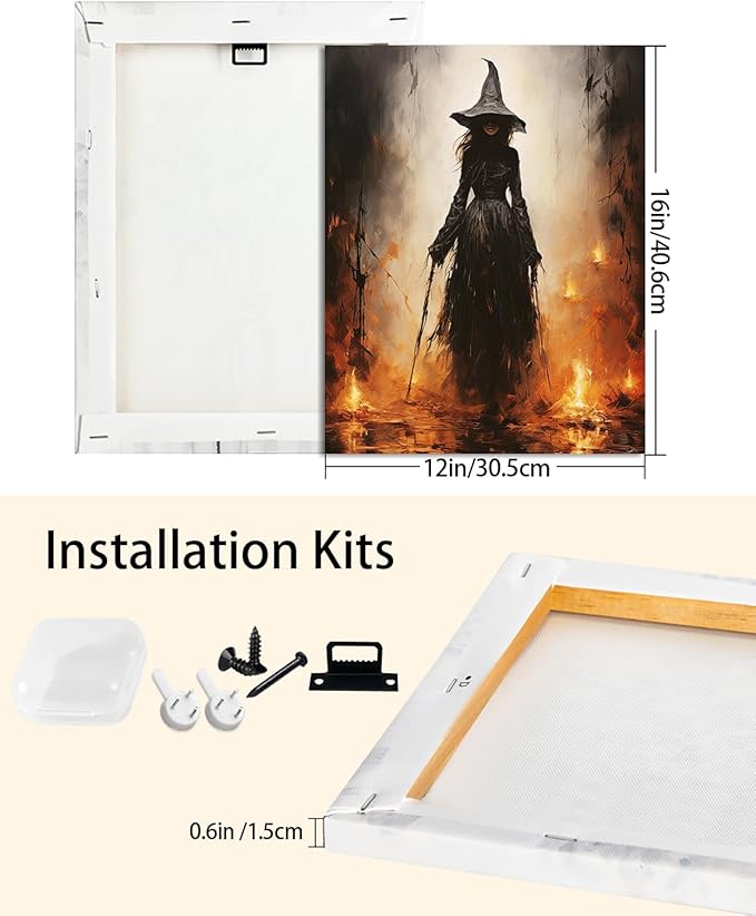 Halloween Canvas Wall Art - Vintage Witche Poster, Gothic Dark Academia Wall Decor, Spooky Halloween Decor for Living Room, Bedroom & Bathroom, Framed Fall Decorations Indoor