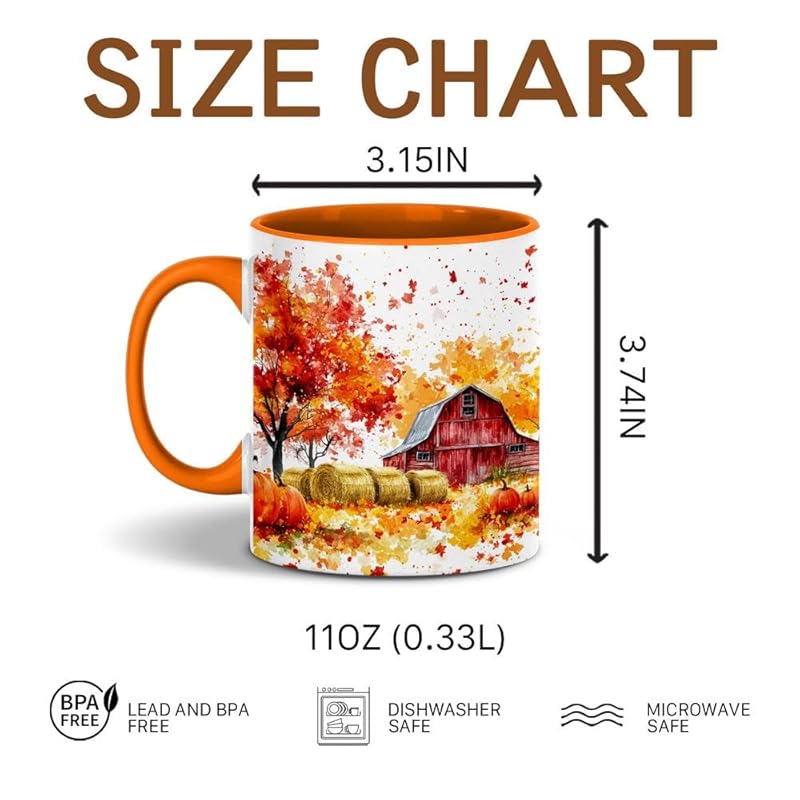 Fall Farm Coffee Mug - Farm Lover Mugs Gifts for Women Men - Autumn Decor Gifts For Home Farmhouse Thanksgiving - 11oz Printed Ceramic Mug