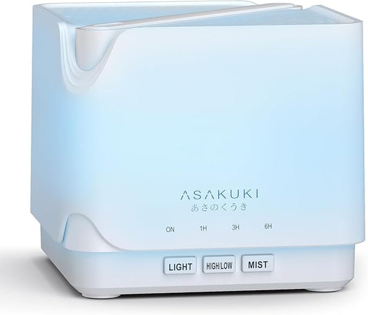 ASAKUKI Essential Oil Diffuser, Multifunctional Ultrasonic Aromatherapy Fragrant Oil Vaporizer Humidifier with Timer, Auto-Off Safety Switch, and 7 LED Light Colors, 700 ml (White)