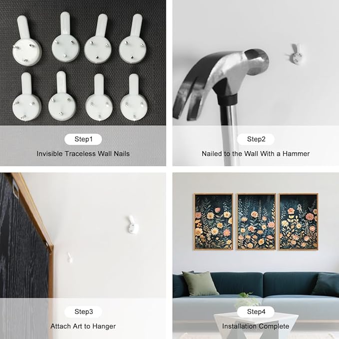 HPNIUB Modern Dark Wildflower Framed Canvas Wall Art Set,Minimalist Nature Jungle Botanical Landscape Wall Decor, (16x24 Inch) Farmhouse Painting for Living Room, Bedroom, Office