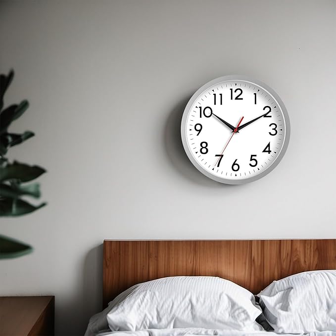 Wall Clock Small Analog 8 Inch Silent Non Ticking Battery Operated Modern Simple Decorative for Kitchen Office Bedroom Bathroom Living Room(Silver)