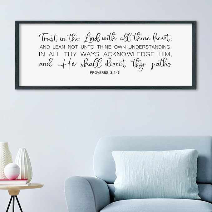 LuZhiQiang Trust in the Lord With All Thine Heart Wall Art Decor 40"×15" Proverbs 3:5-6 Sign Bible Verse Christian Scripture Large Wooden Framed Wall Hanging (Black)