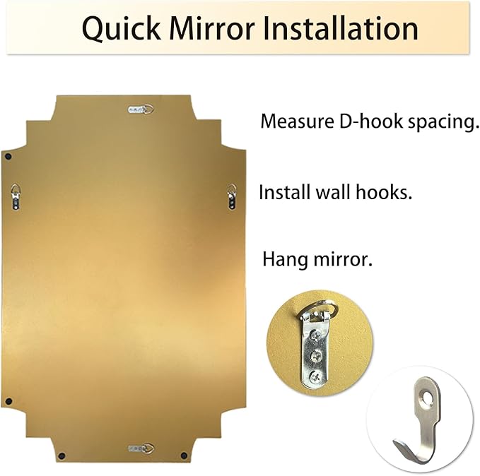 Gold Mirror for Wall, 36x24 Gold Wood Framed, Scalloped Beveled Polished Rectangle Mirror, Large Decorative Mirrors for Wall Decor, Irregular Mirror for Living Room, Bathroom Vanity, Entryway