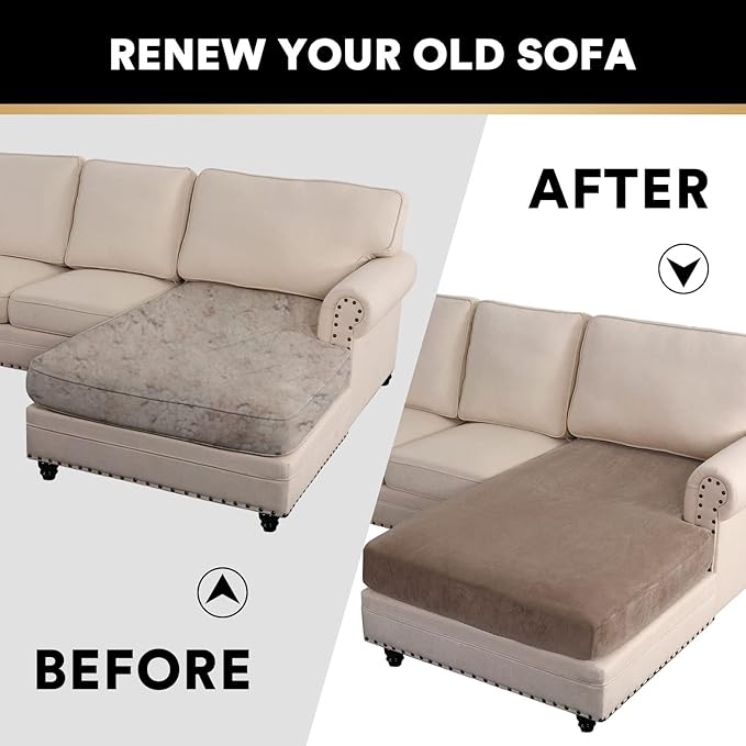 PrinceDeco Sectional Couch Covers Velvet Couch Cover for Dogs Washable L Shaped Couch Cover 1 Piece Individual Sectional Couch Covers with Elastic Bottom(Chaise Lounge,Taupe)