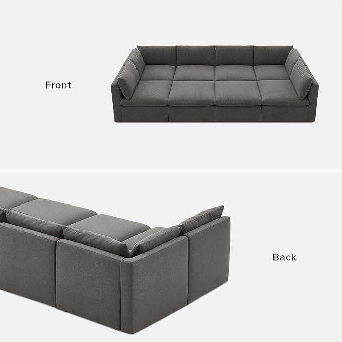mopio Oversized Modular Sectional Sofa with Fully Removable Covers and Storage, Convertible U, L-Shaped and Sleeper Sectional, Modern Couches with Ottoman Chaise (Stone Gray Fabric, 8 Seats, Sleeper)