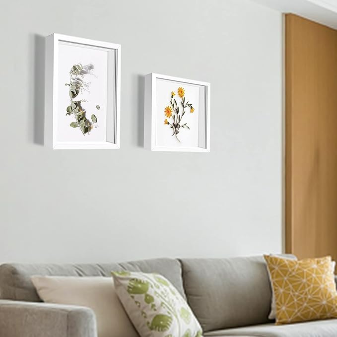 5x7 Shadow Box Frame Display Case with Letter Stickers, 3D Picture Frame, Display Case Box for Memorabilia, Baby Items, Wedding Memories, Crafts, Tickets and Photos (3Pcs-White, 5x7)