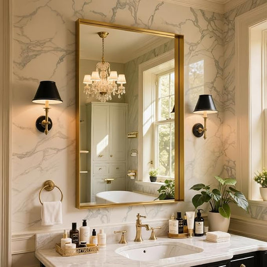 55"x30" Gold Framed Bathroom Mirror, Large Rectangular Vanity Mirror, Aluminum Metal Frame, Wall Farmhouse Modern Wall-Mounted Mirrors for Bathroom, Bedroom, Living Room, Over Sink