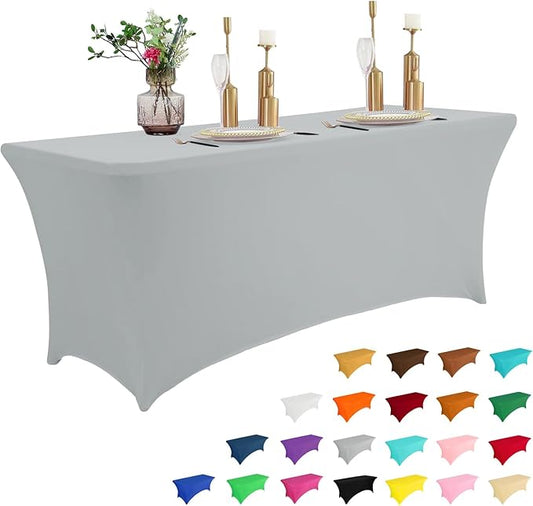 IVAPUPU 6FT Table Cloth for Rectangular Fitted Events Stretch Grey Table Covers Washable Cover Spandex Tablecloth Protector for Party, Wedding, Cocktail, Banquet, Festival