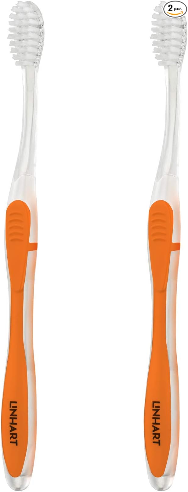 LINHART Extra Soft Toothbrush – Teeth Whitening Toothbrush (2 Pack, Orange and White)
