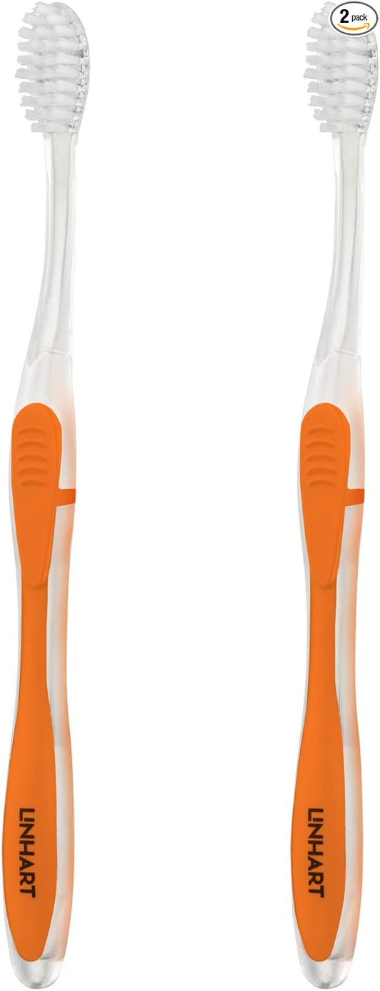 LINHART Extra Soft Toothbrush – Teeth Whitening Toothbrush (2 Pack, Orange and White)