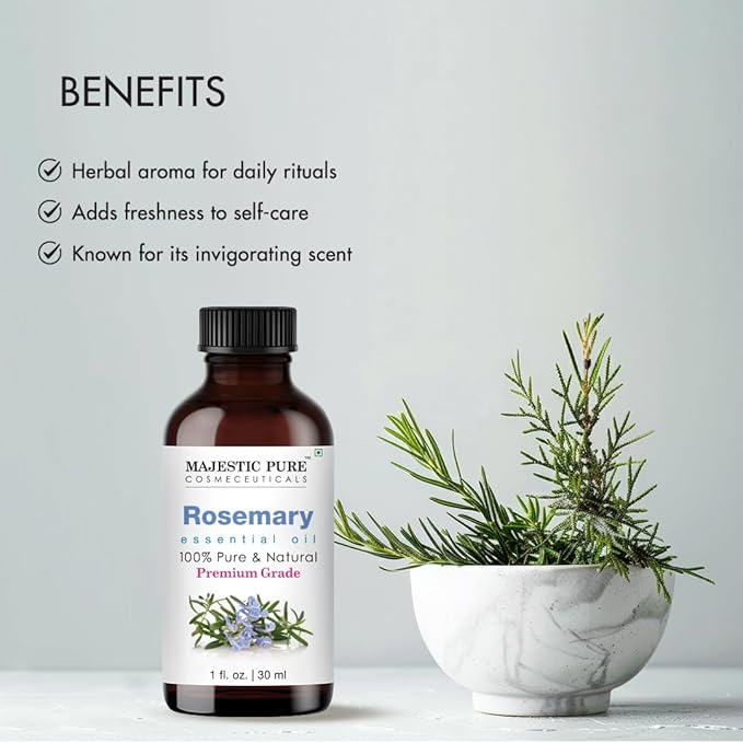 Majestic Pure Rosemary Essential Oil with Glass Dropper - 1 Fl Oz - 100% Pure and Natural Rosemary Oil - Premium Grade Essential Oils for Diffuser, Aromatherapy, Soap and Candle Making