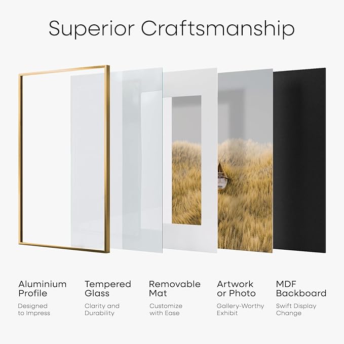 Homeforia 14x22 Picture Frame Bronze, High End Metal 14x22 Brass Poster Frames with Mat 12x16 for Photo, 14 x 22 Frame Matted to 12 by 16 Print, 22x14 Hanging Frame, Tempered Glass, Wall Kit, Set of 1