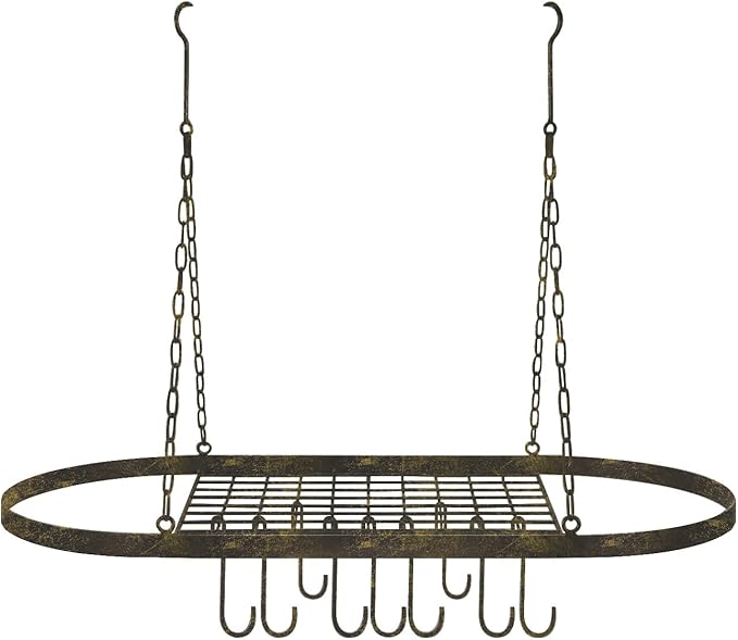 Sorbus® Pot and Pan Rack for Ceiling with Hooks — Decorative Oval Mounted Storage Rack — Multi-Purpose Organizer for Home, Restaurant, Kitchen Cookware, Utensils, Books, Household (Rustic)