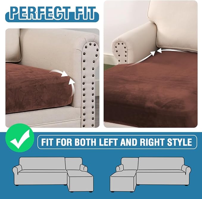 H.VERSAILTEX Velvet Stretch Sectional Couch Covers 3 Pieces Sofa Seat Cushion Covers L Shape Separate Couch Cover for Both Left/Right Sectional Couch (Large Sofa 2 Seater + 1 Chaise, Burnt Brick)