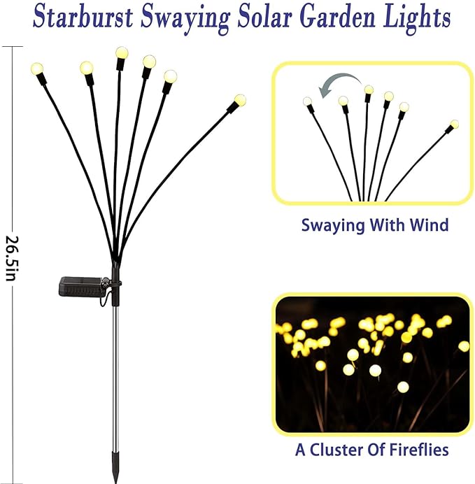 Solar Garden Lights Outdoor, 10 Pack 60 LED Solar Firefly Lights, Swaying Waterproof Garden Decor for Yard Patio Pathway Lawn Gardening Gifts