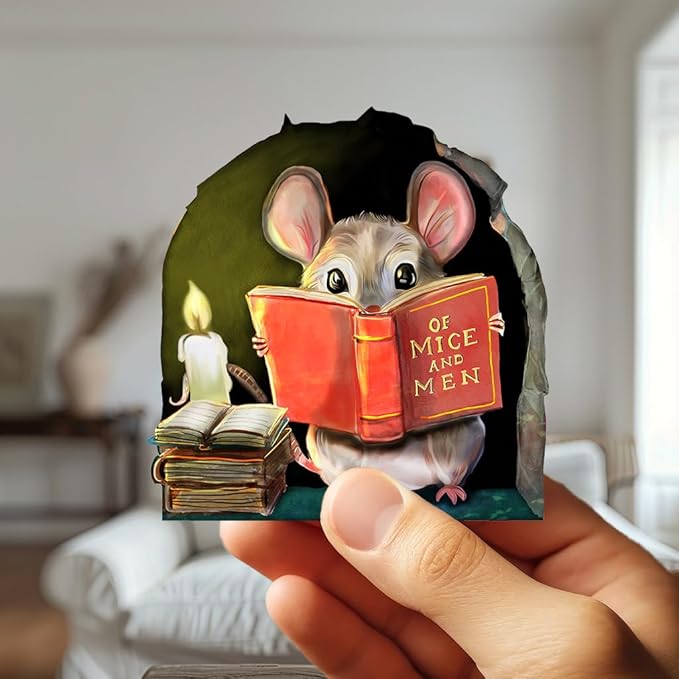 Mouse Reading Book Wall Sticker Decal – Kids Room, Classroom, Home Decor, Bookcase, Book Lover Gift, Children's Bedroom, Nursery, Cute Mouse, MICESTERPIECE