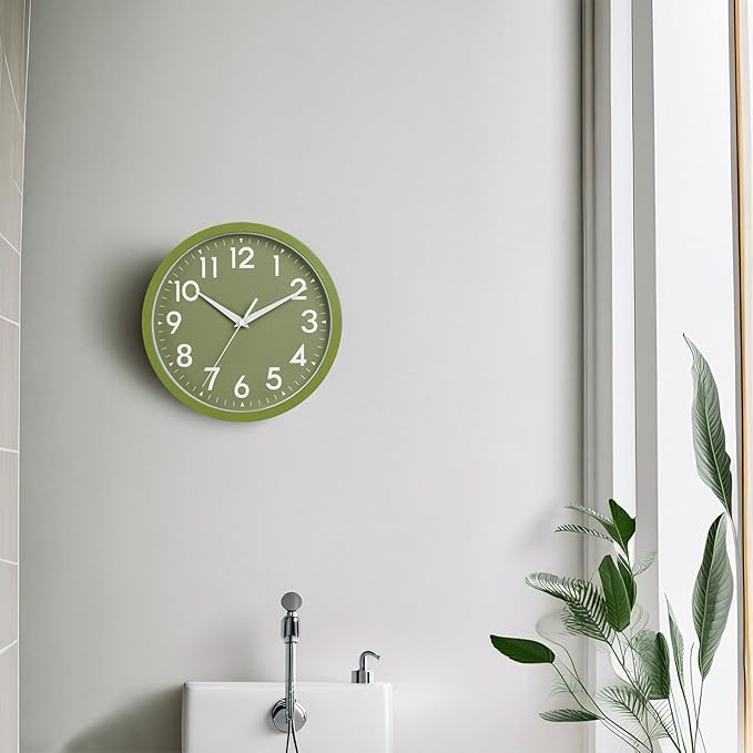 Wall Clock Analog 10 Inch Simple Silent Non Ticking Battery Operated Modern Decorative for Kitchen Office Bedroom Bathroom Living Room(Olive Green)