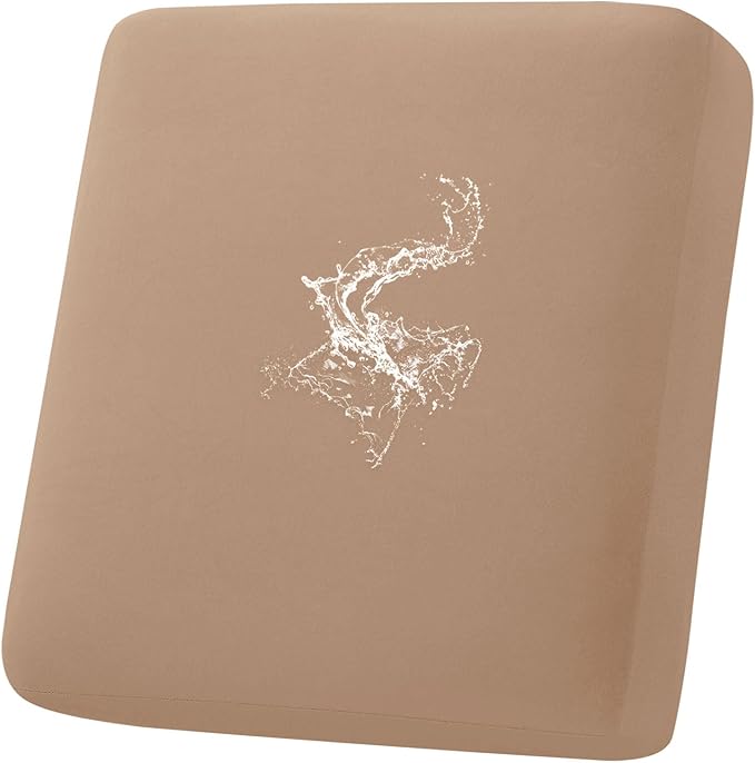 hyha Waterproof Couch Cushion Covers, Stretch Sofa Couch Seat Slipcover for Dog Washable, Non-Slip Waterproof Outdoor Cushion Covers for Patio Furniture Replacement (1 Piece for Small, Camel)