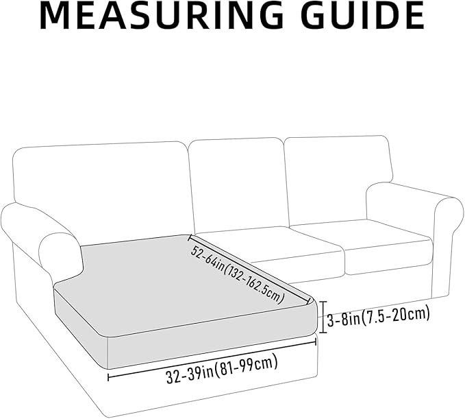 hyha Waterproof Sectional Couch Covers, Non Slip Sofa Couch Cushion Covers L Shape, Thick Stretch Jacquard Fabric, Washable Sofa Slipcovers with Elastic Bottom (1 Piece for Chaise, Black)