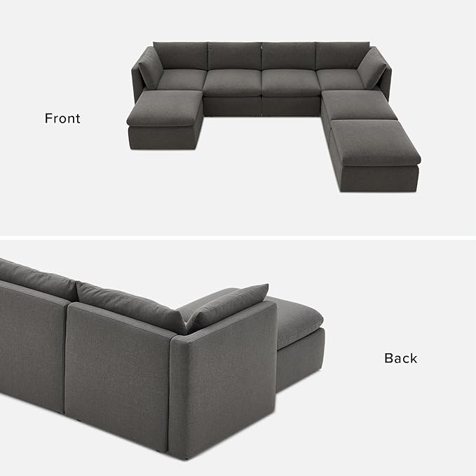 mopio Oversized Modular Sectional Sofa with Fully Removable Covers and Storage, Convertible U, L-Shaped and Sleeper Sectional, Modern Couches with Ottoman Chaise (Stone Gray Fabric, 7 Seats, U)