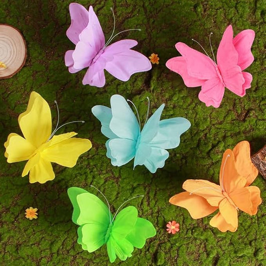 SUNBEAUTY 6Pcs Hanging Butterflies, Large Butterfly Decorations, 3D Paper Decoration, Pink Green Blue Orange for Baby Shower Decor Girls, Women, Paper Flowers for Wall