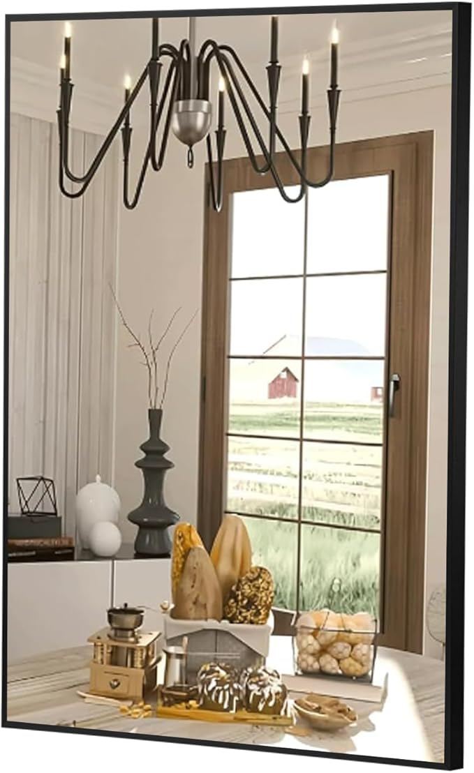 FARMER 24x36 Inch Black Bathroom Mirror, Rectangle Wall Mounted Mirror, Vanity Mirror, Brushed Square Mirror, Framed Bathroom Mirror for Bedrooms, Entryways, Living Rooms, Horizontal/Vertical