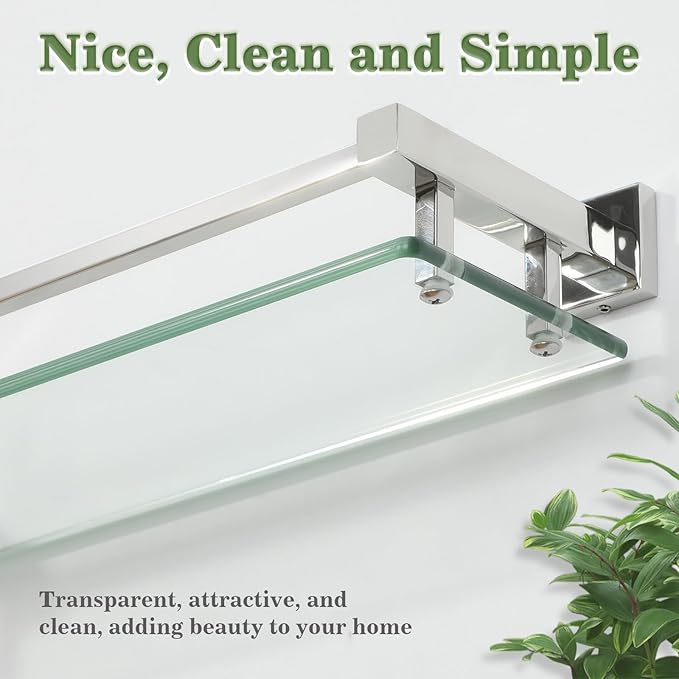 Alise Glass Shelves for Bathroom Wall, Tempered Glass Bathroom Shelf Wall Mounted, Modern Space Saving Floating Shelves 12 inch, Polished Chrome
