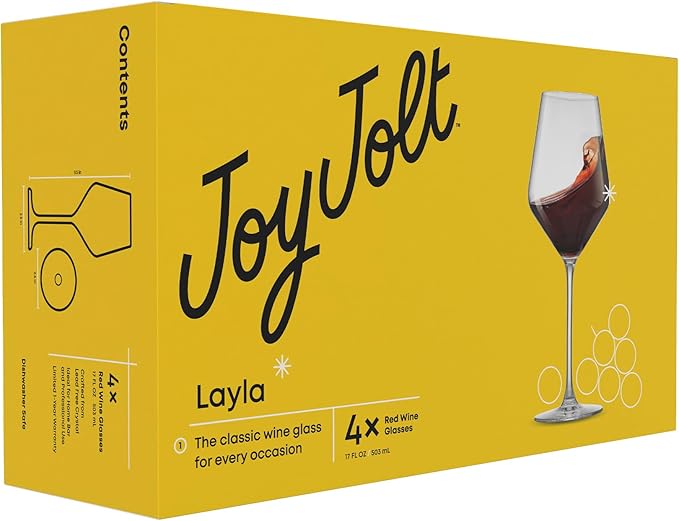 JoyJolt Layla Italian Red Wine Glasses, Set of 4, 17 oz Clear – Made in Europe