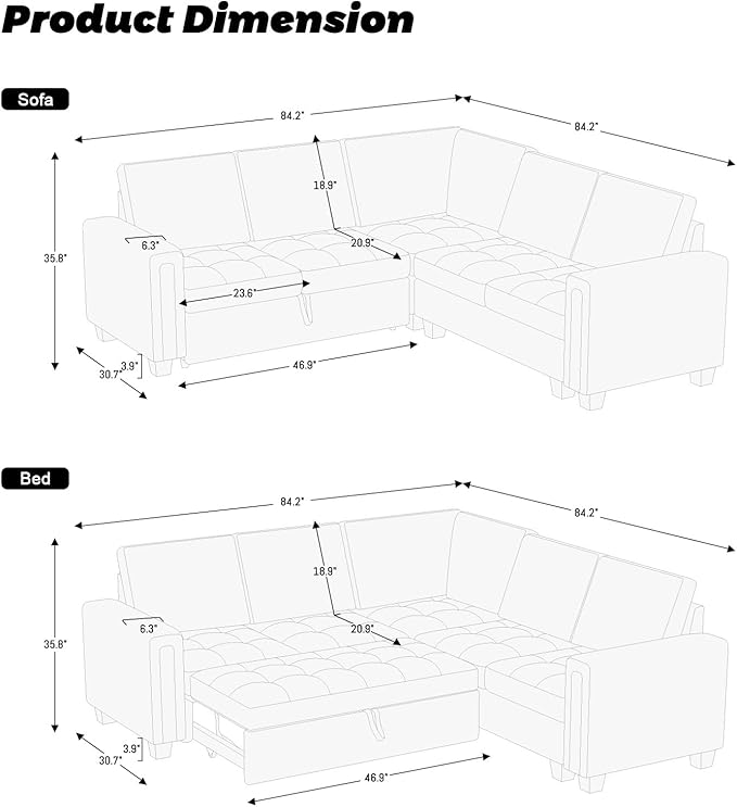 Belffin Modular Sectional Sleeper Sofa with Pull Out Couch Bed Velvet Convertible L Shaped Sectional Couch for Living Room Apartment Green