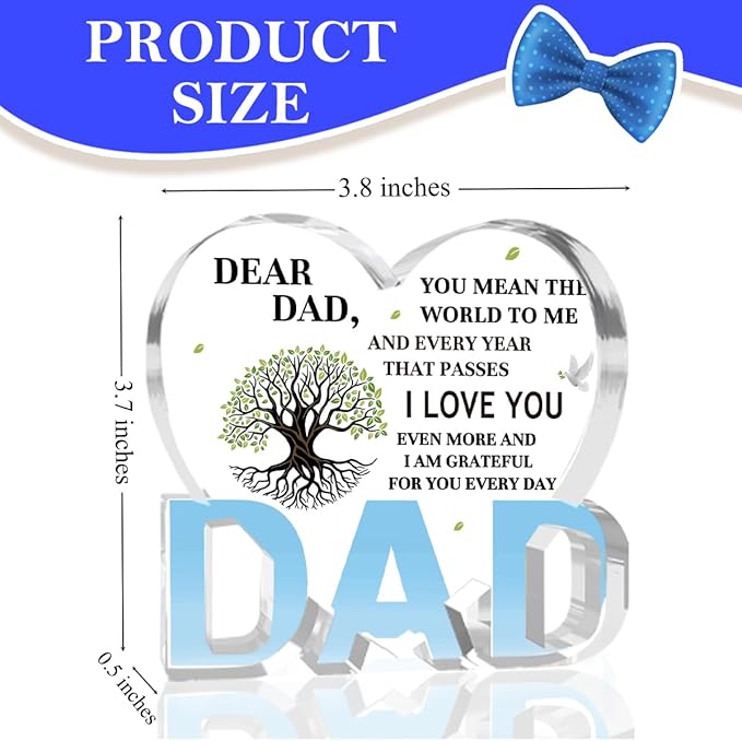 Best Dad Ever Gift from Daughter Son - Acrylic Heart-Shaped Plaque Father’s Day Birthday Gift - Unique Keepsake Desk Decor with Personalized Message