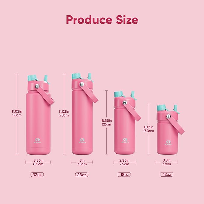 Insulated Water Bottle with Straw Stainless Steel Water Bottle, Leak-Proof, BPA-Free, Double Wall Vacuum Keeps Cold for 24 Hours for Sports, Travel, School (26 oz, Tulip)