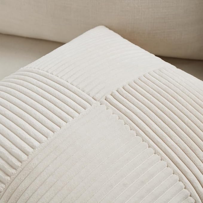 Fancy Homi 2 Packs Cream Lumbar Decorative Throw Pillow Covers 14x24 Inch for Living Room Couch Bed Sofa, Rustic Farmhouse Boho Home Decor, Soft Striped Corduroy Rectangle Accent Cushion Case 35x60 cm